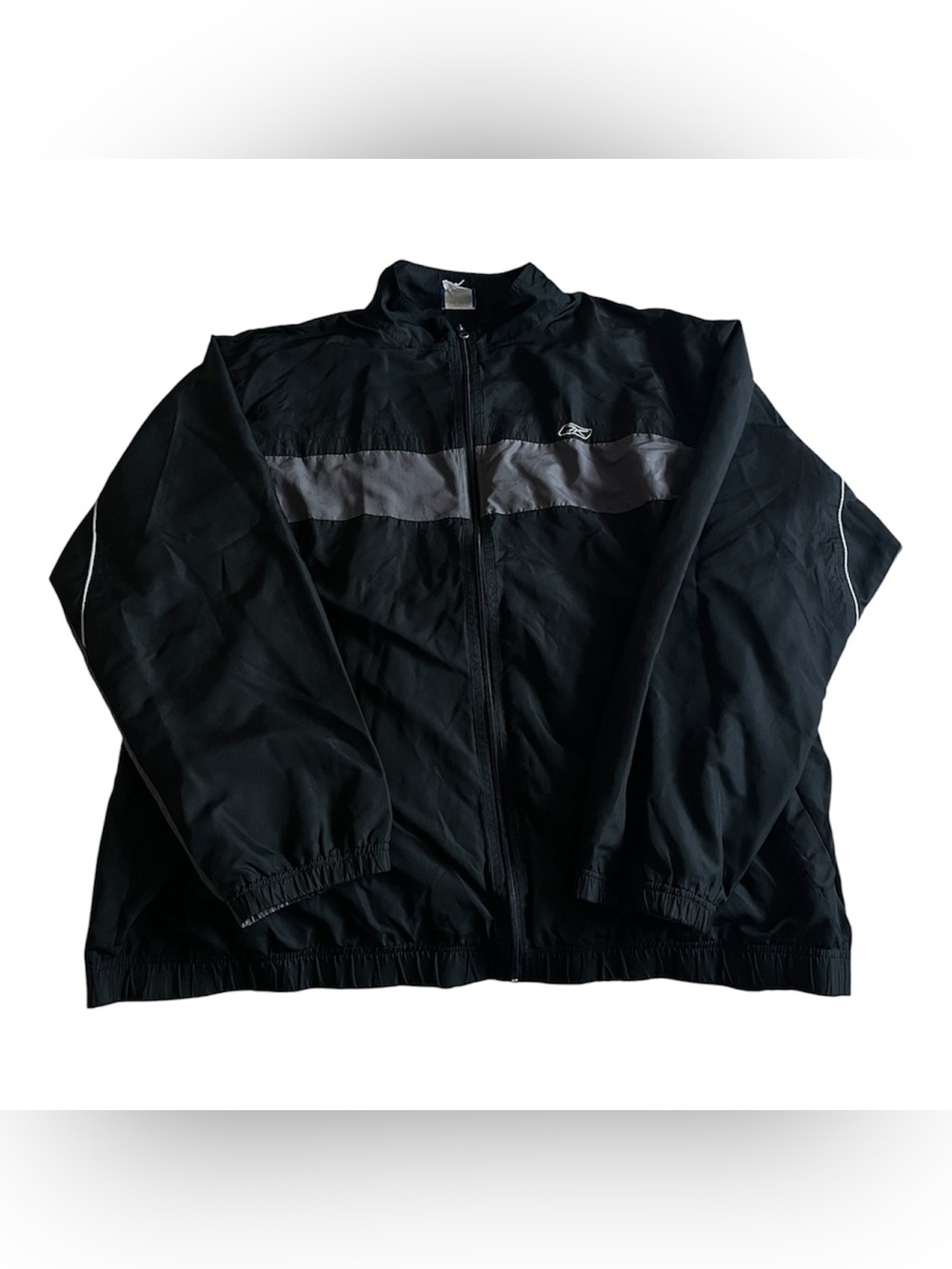 Vintage REEBOK Track Jacket Mens Fits 2XL Black Windbreaker Full Zip Y2K 90s